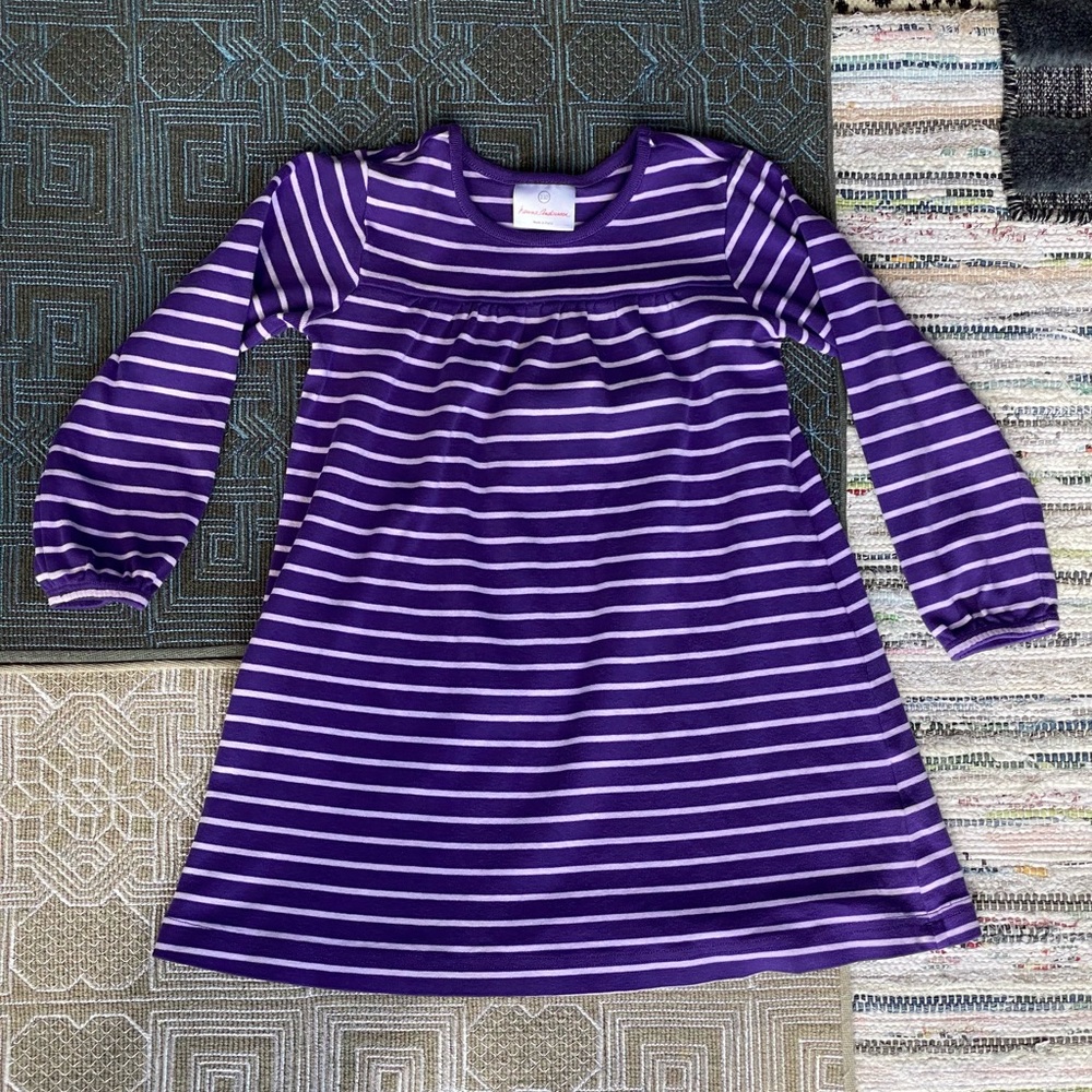 Soft Knit Dress - Purple White Stripe Long Sleeve